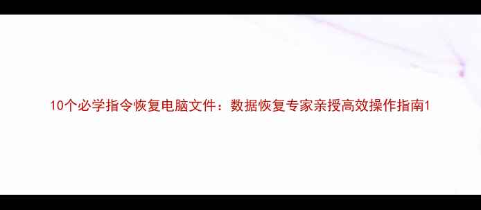 10个必学指令恢复电脑文件数据恢复专家亲授高效操作指南