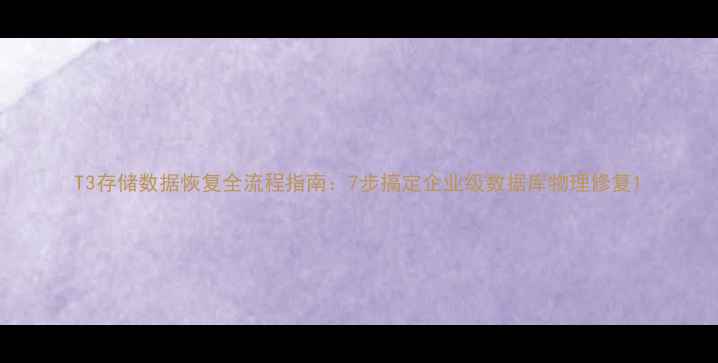 T3存储数据恢复全流程指南7步搞定企业级数据库物理修复