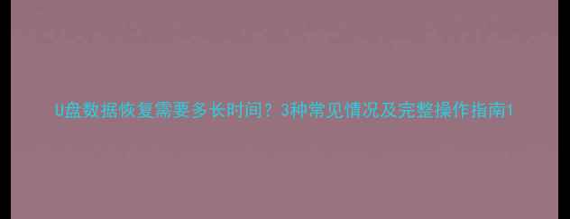 图片 U盘数据恢复需要多长时间？3种常见情况及完整操作指南1