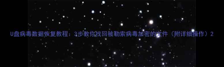 U盘病毒数据恢复教程3步教你找回被勒索病毒加密的文件附详细操作