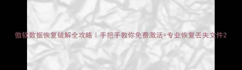 傲软数据恢复破解全攻略手把手教你免费激活专业恢复丢失文件