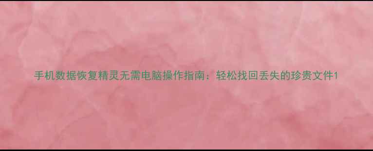 图片 手机数据恢复精灵无需电脑操作指南：轻松找回丢失的珍贵文件1