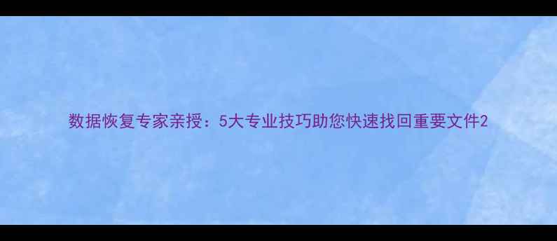 数据恢复专家亲授5大专业技巧助您快速找回重要文件