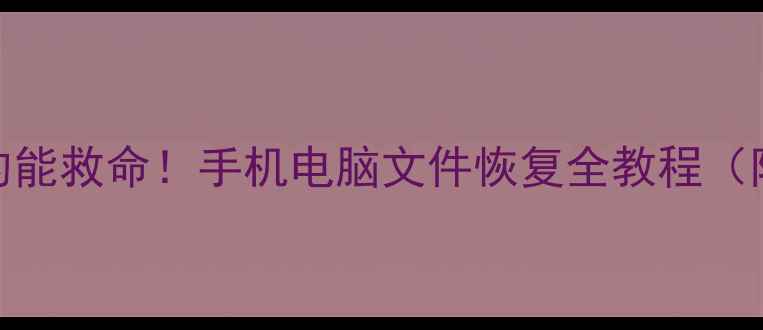 图片 数据恢复大师真的能救命！手机电脑文件恢复全教程（附免费工具推荐）