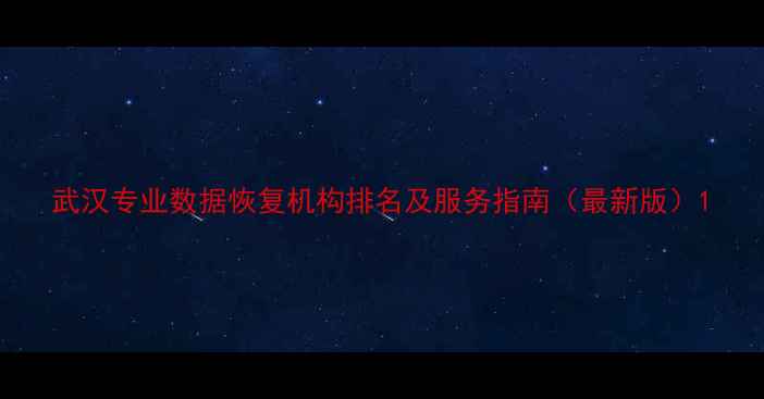 武汉专业数据恢复机构排名及服务指南最新版