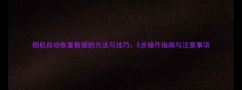 相机自动恢复数据的方法与技巧5步操作指南与注意事项