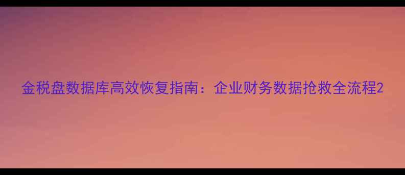 金税盘数据库高效恢复指南企业财务数据抢救全流程