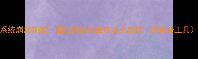 系统崩溃别慌固态硬盘数据恢复全教程附免费工具