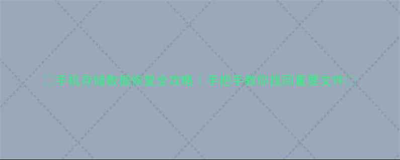 手机存储数据恢复全攻略手把手教你找回重要文件