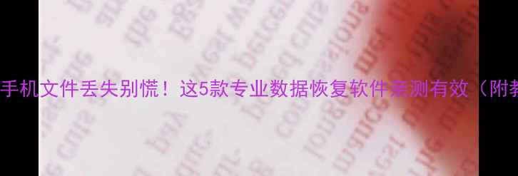 图片 📱电脑手机文件丢失别慌！这5款专业数据恢复软件亲测有效（附教程）1