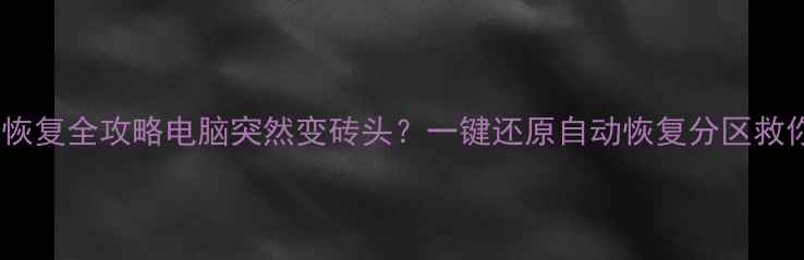 BIOS数据恢复全攻略电脑突然变砖头一键还原自动恢复分区救你命